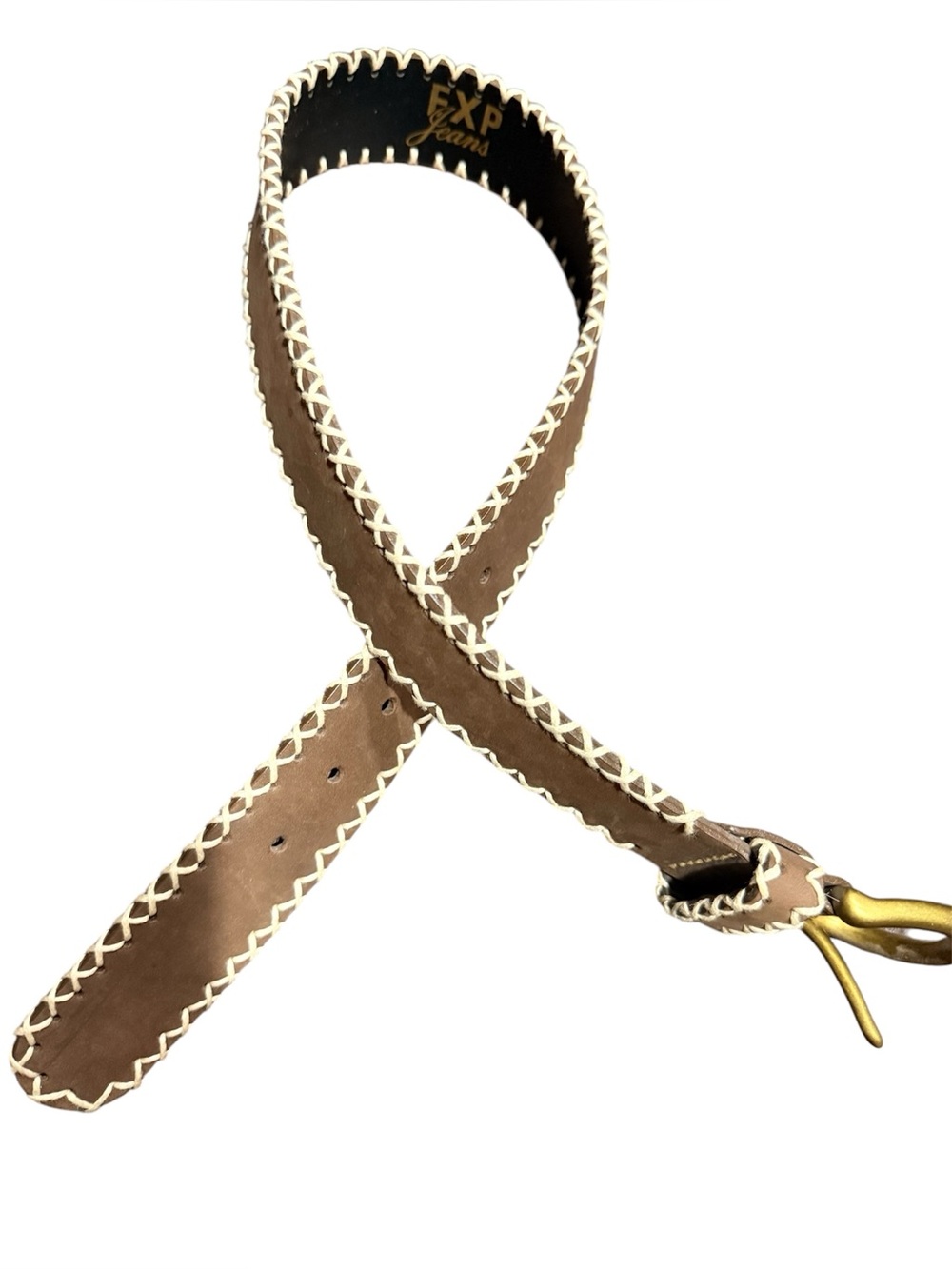 Vintage Never Worn From the Express Brown Leather Belt with White Stitching Sz.S